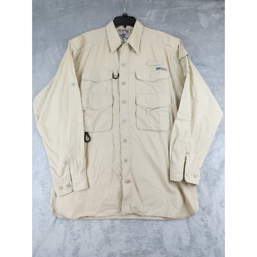 Vintage 90s Ex Officio Fly Fishing Shirt Mens XL Khaki Safari Multi Pocket‎